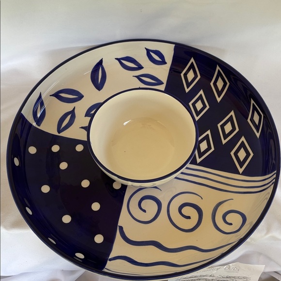 NEW VINTAGE 90’sCARDINAL BLUE BAYOU HANDPAINTED SERVING TRAY WITH SALSA/DIP BOWL - Picture 4 of 11